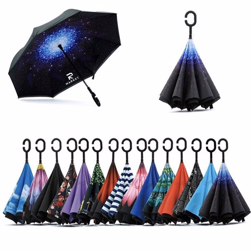 Inverted Reverse Upside Down Umbrella with C-Shaped Handle