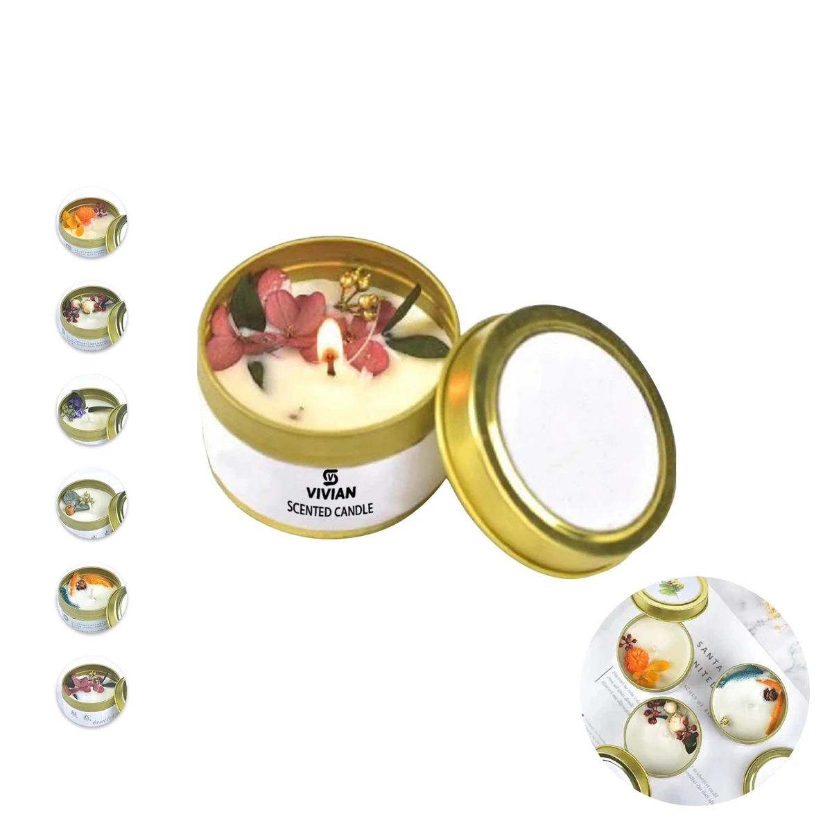 3Oz. Soy Wax Aromatherapy Candles W/ Preserved Flower In Tin 1