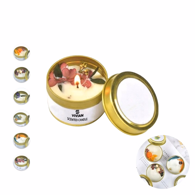 3Oz. Soy Wax Aromatherapy Candles W/ Preserved Flower In Tin