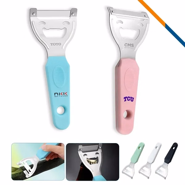 Custom Stainless Steel 2-in-1 Bottle Opener & Peeler with Sharp Blade — Kitchen