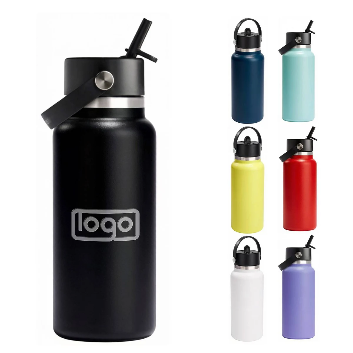 40 oz Vacuum Insulated Sports Water Bottle with Straw Lid, custom water bottle with logo imprint 1