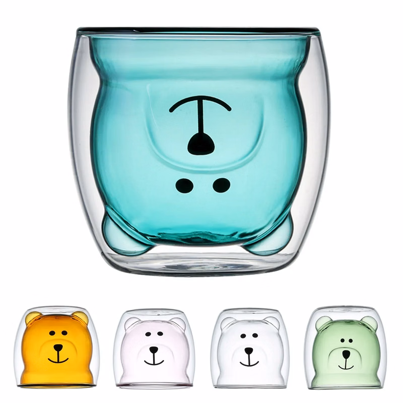 Insulated Double Wall Glass Cute Bear Mugs