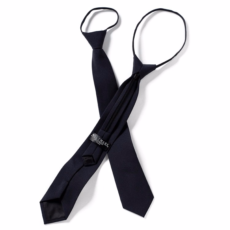 Dark Navy Blue Polyester Poplin Adjustable Zipper Tie