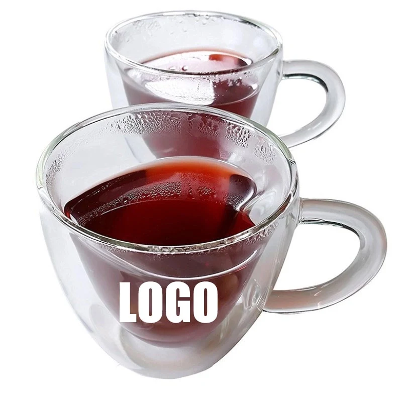 Custom 8 OZ Double Wall Heart shape Glass mug 1
