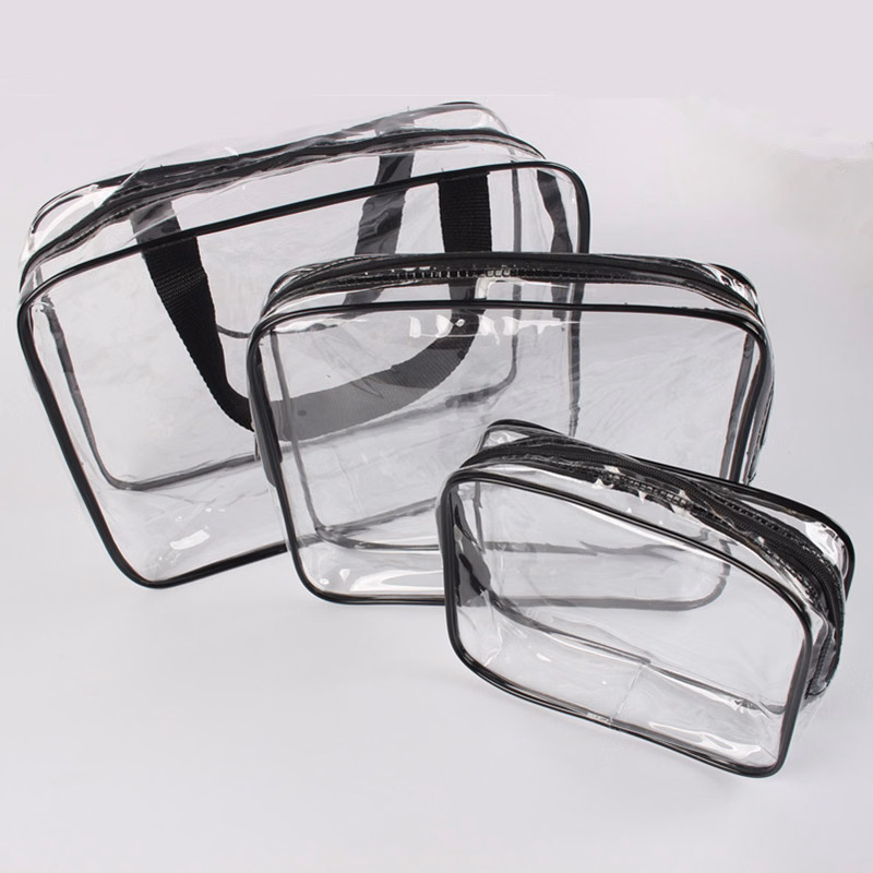3-Piece Clear Zippered Cosmetic Bag Set