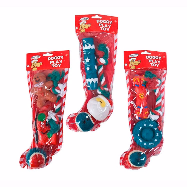 Christmas Stocking with Dog Toys Assorted 4pc