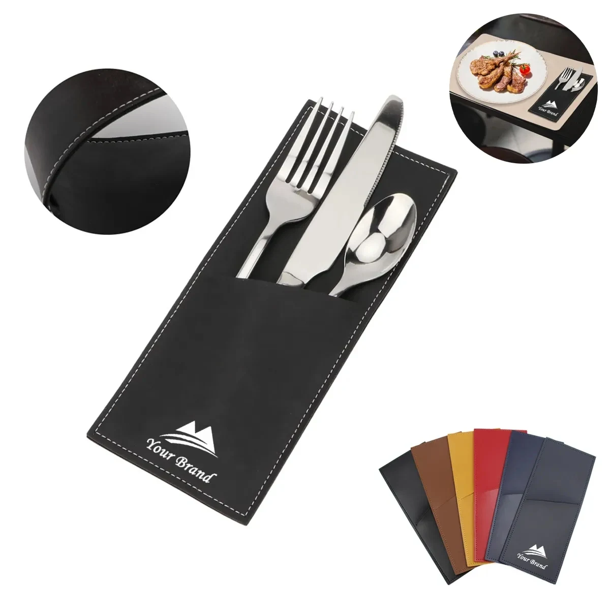 Leather Cutlery Sleeve Utensil Holder 1