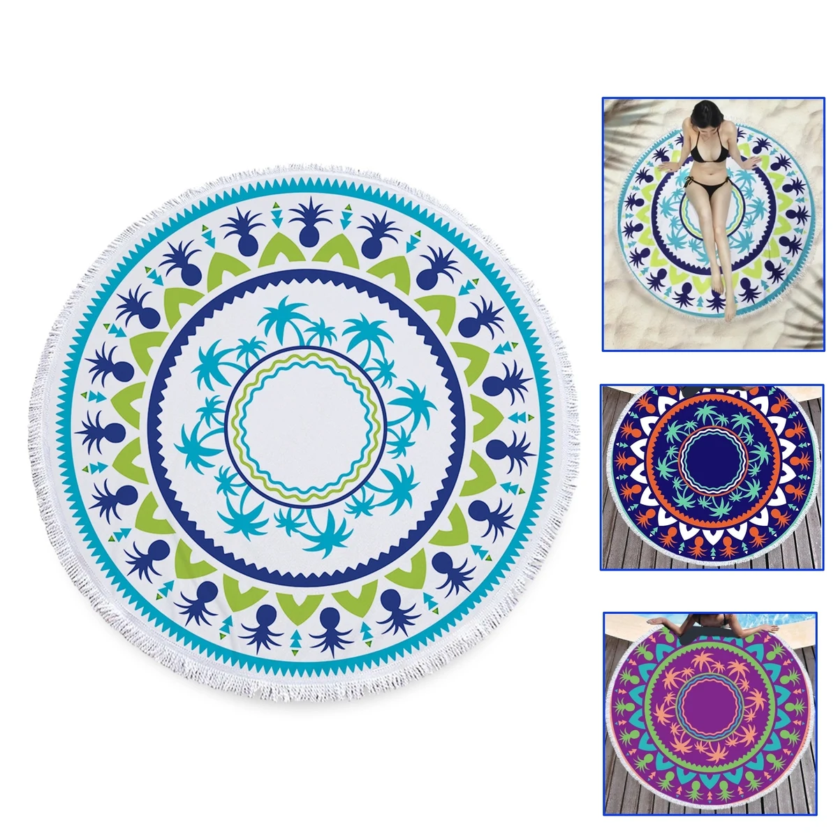 59 Inch Microfiber Fabric Round Beach Towel 1