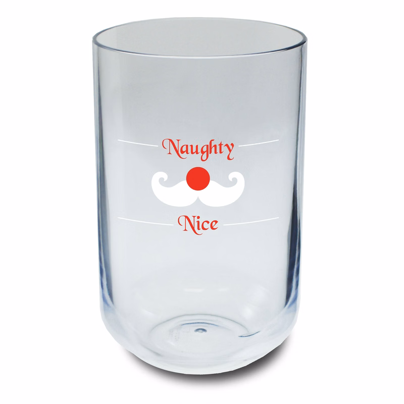 16oz "Naughty or Nice" Stock Holiday Stemless Plastic Wine Tumbler