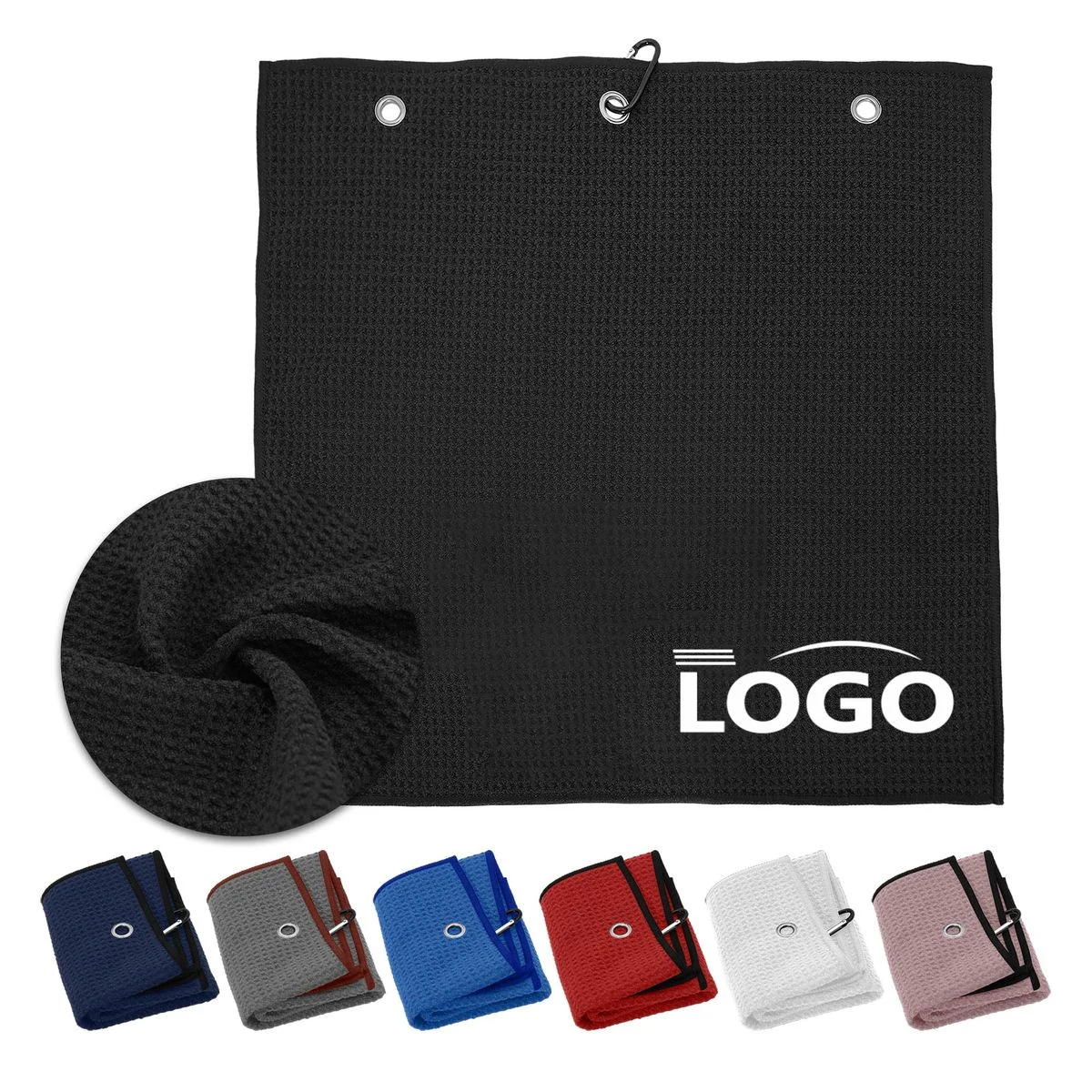Tri Fold Microfiber Golf Towel With Carabiner 1
