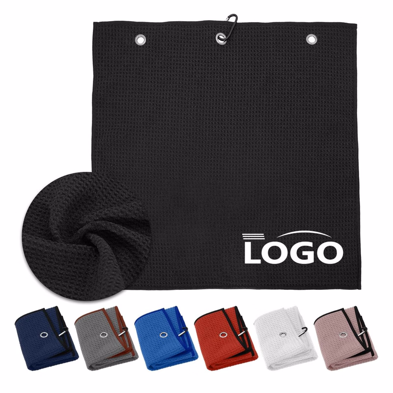 Tri Fold Microfiber Golf Towel With Carabiner