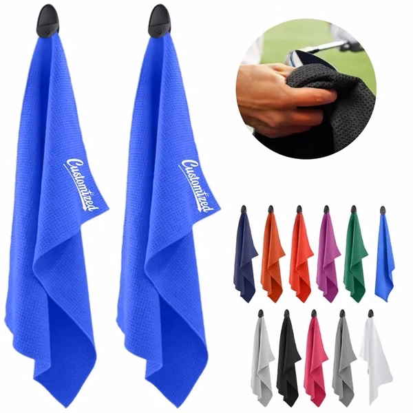 Custom Magnetic Microfiber Golf Towel with Hanging Loop, 24 x 16 — Golf Tournament Giveaway