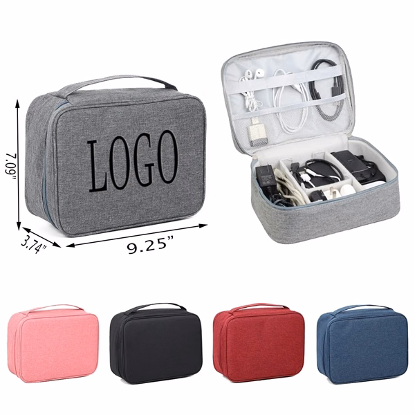 Custom Tech Organizer Storage Bag With Mesh Pockets — Cable & Charger Carrying Tote