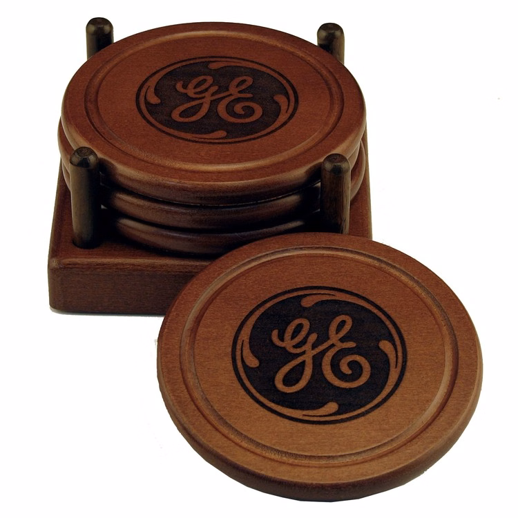Round Wood 4 Coaster Set