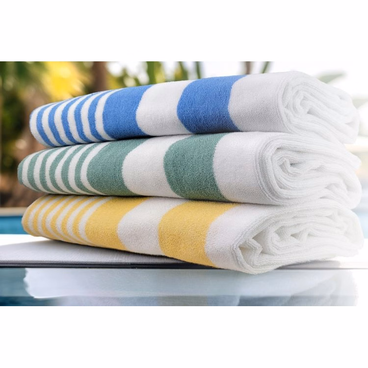 Blue Tropical Stripe Pool Towels, 32 x70, 15.00 lb.