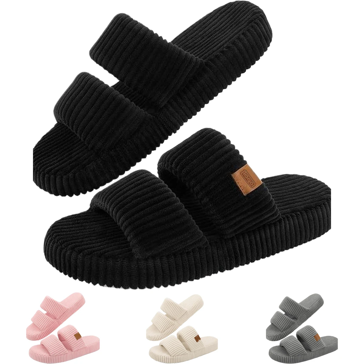 Corduroy Open Toe Platform Slippers for Women 1