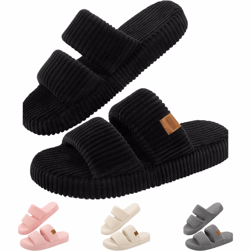 Corduroy Open Toe Platform Slippers for Women