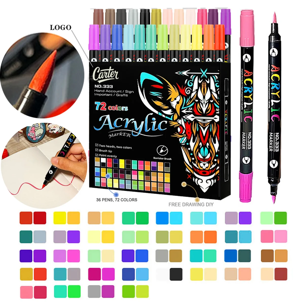 DIY 72 colors double-ended two-color acrylic marker 1