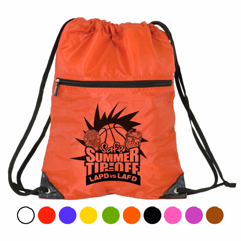 Athletic Drawstring Backpack W/ Front Zipper