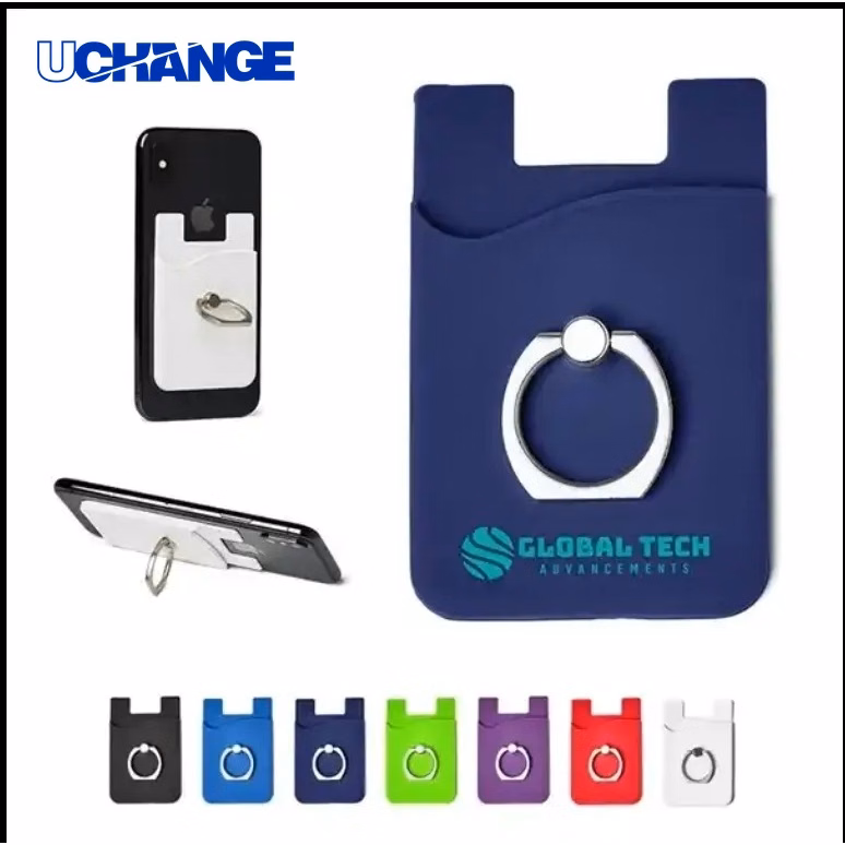 Silicone Phone Wallet with Ring Grip Stand for Secure Handling