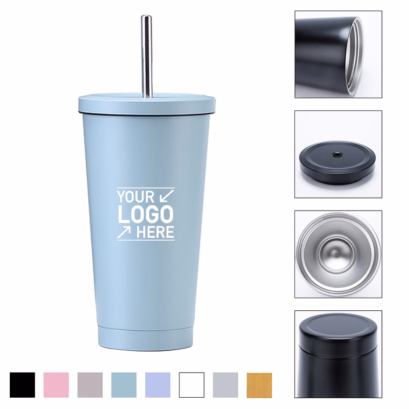 16 Oz Stainless Steel Straw Mug With Lid