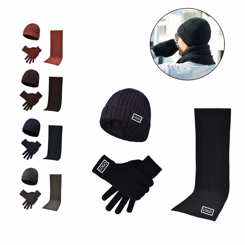 MOQ:5pcs Warm Knit Scarf Gloves Hat Set