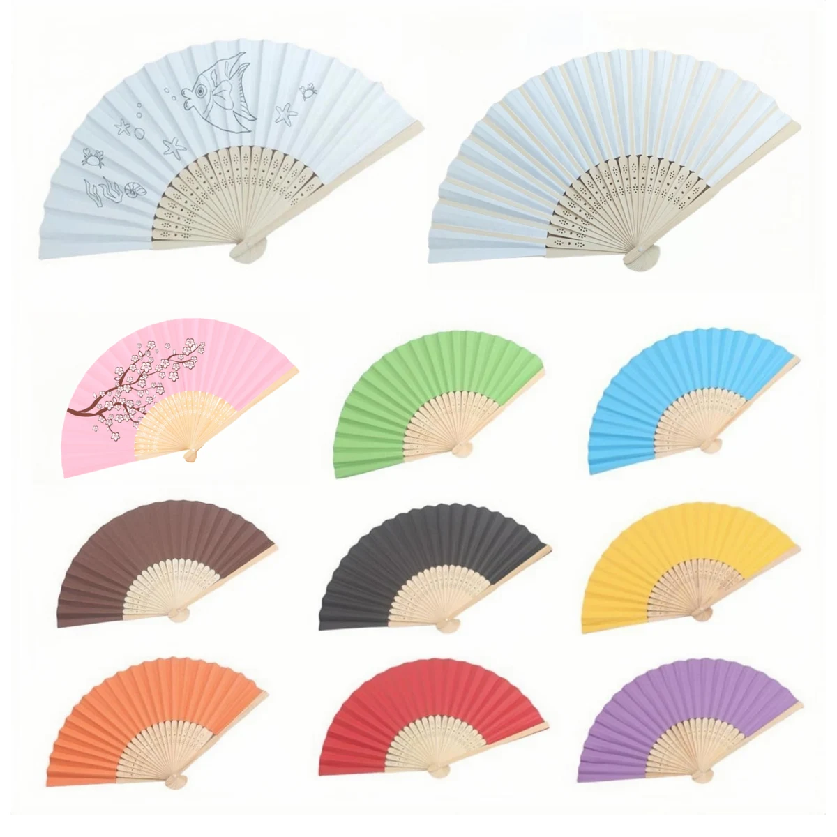 Multicolor Paper Bamboo Folded Fans 1