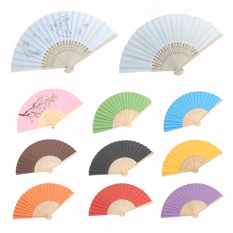 Multicolor Paper Bamboo Folded Fans