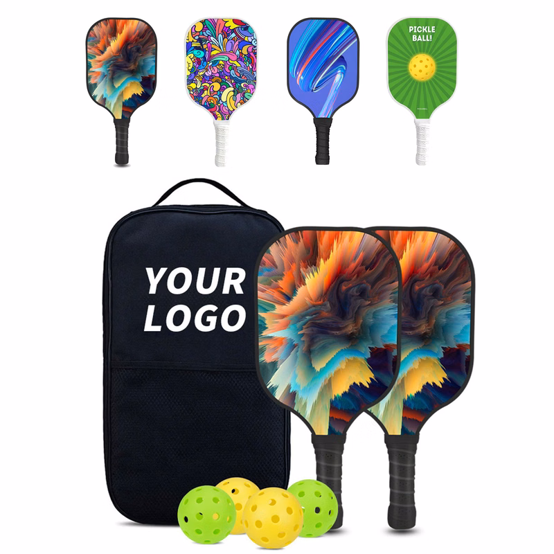 Full Color Premium Fiberglass Pickleball Set with Optional Paddle Carry Case