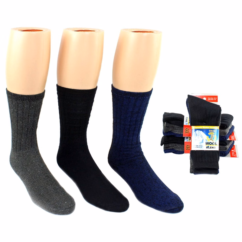 Men's Wool Thermal Socks - Black & Gray 3 Pack Size 10-13