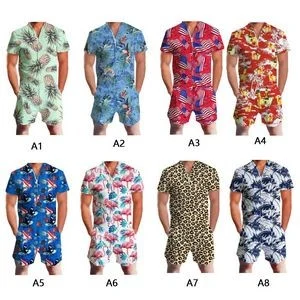 3D Printed Zipper Jumpsuit Short Sleeve Overalls Outfits 1