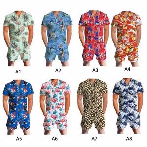 3D Printed Zipper Jumpsuit Short Sleeve Overalls Outfits
