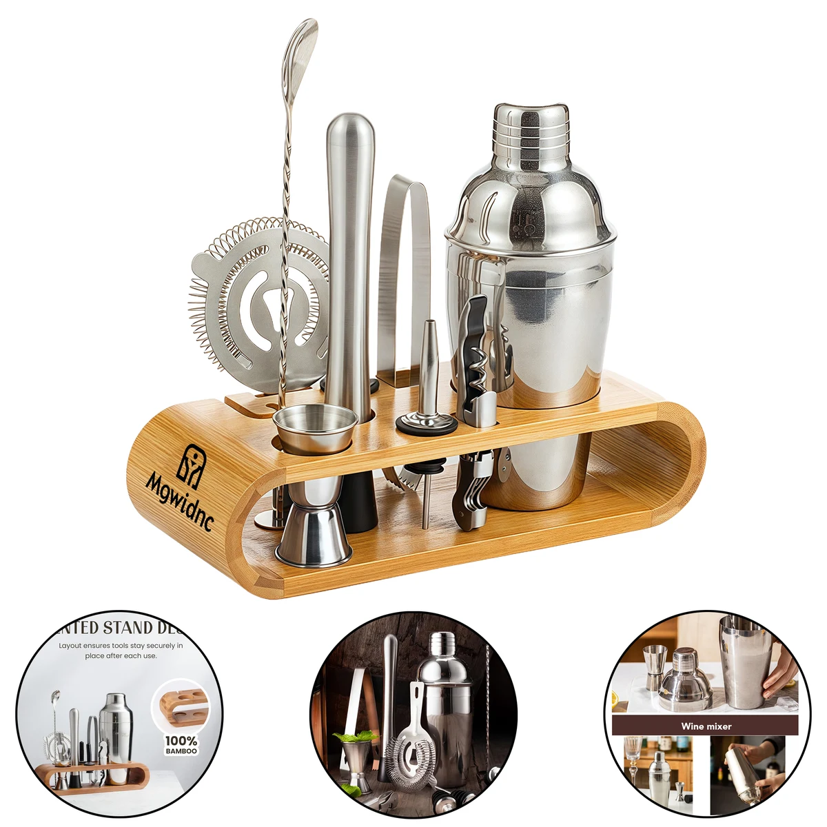 10-Piece Stainless Steel Cocktail Shaker Set Bar Tools with Mixing Cup and Strainer 1