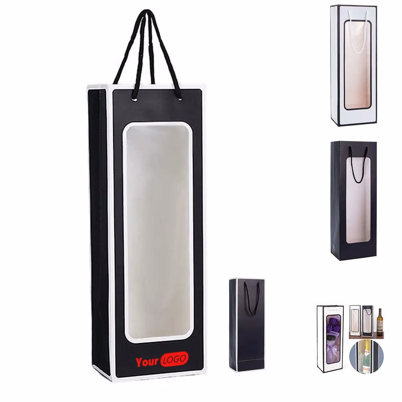 Kraft Paper Wine Gift Bags with Clear Window and Handles