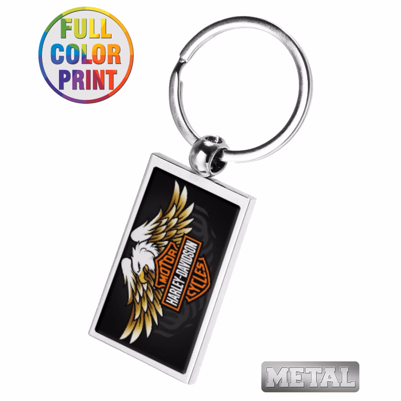 Rectangle Shaped Metal Keychain-Full Color Dome