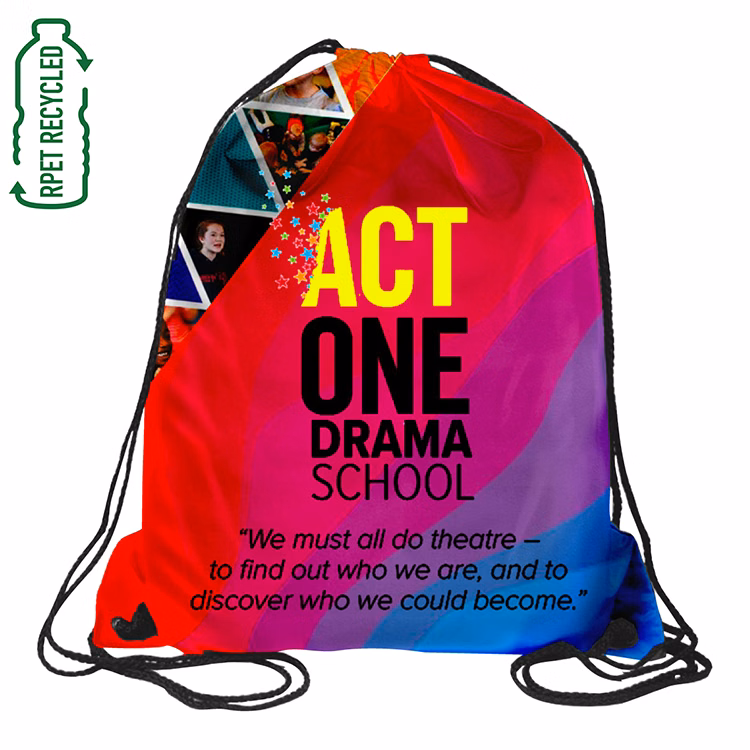"MONVISO" 15" W x 18" H Recycled RPET Full Color Import 210D RPET Drawstring Cinch Pack Backpack