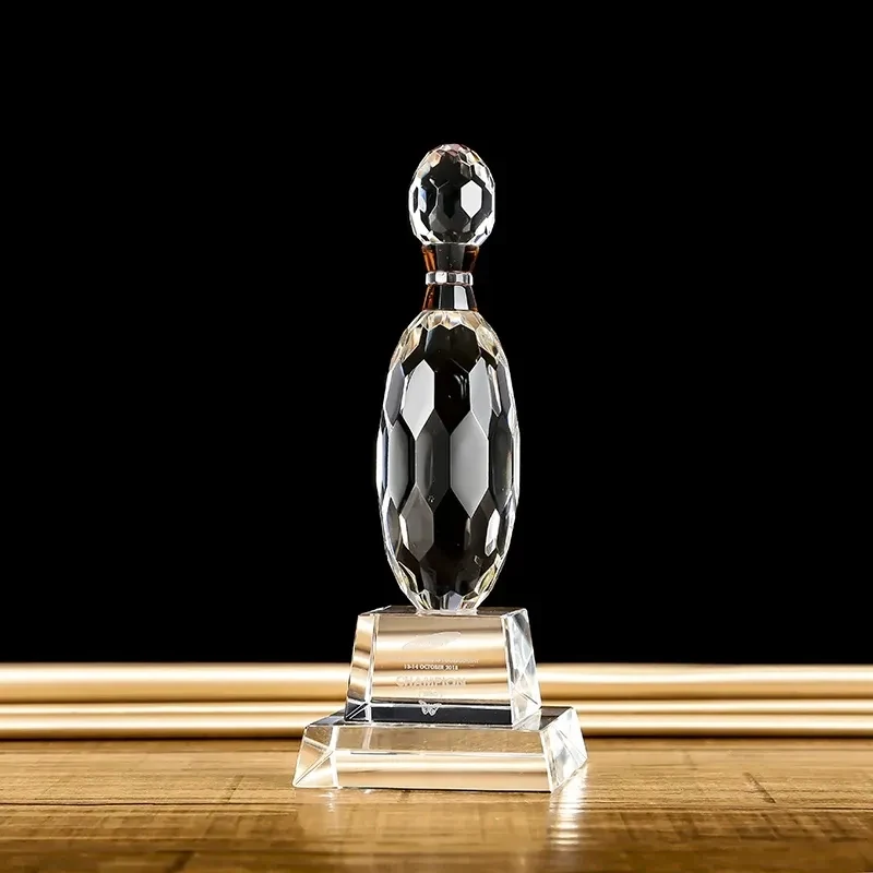 Custom New Design Clear Base Bowling Shape Crystal Trophy 1