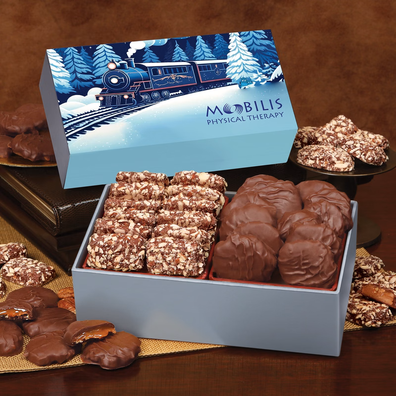 Toffee & Pecan Clusters in Gift Box with Holiday Train Sleeve