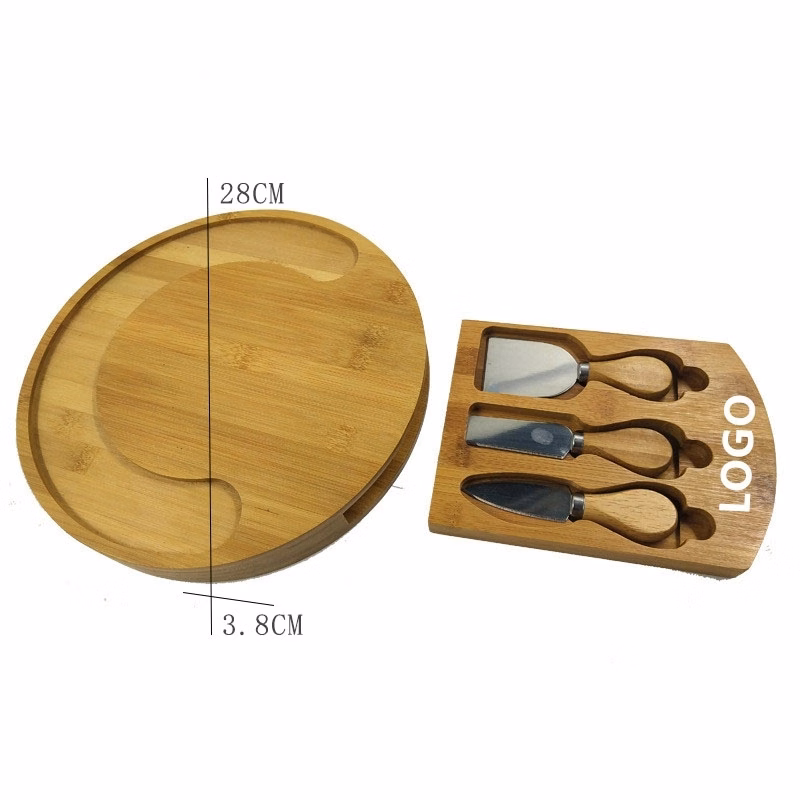 Round Bamboo Cheese Board Cutting Board & Cutlery Set