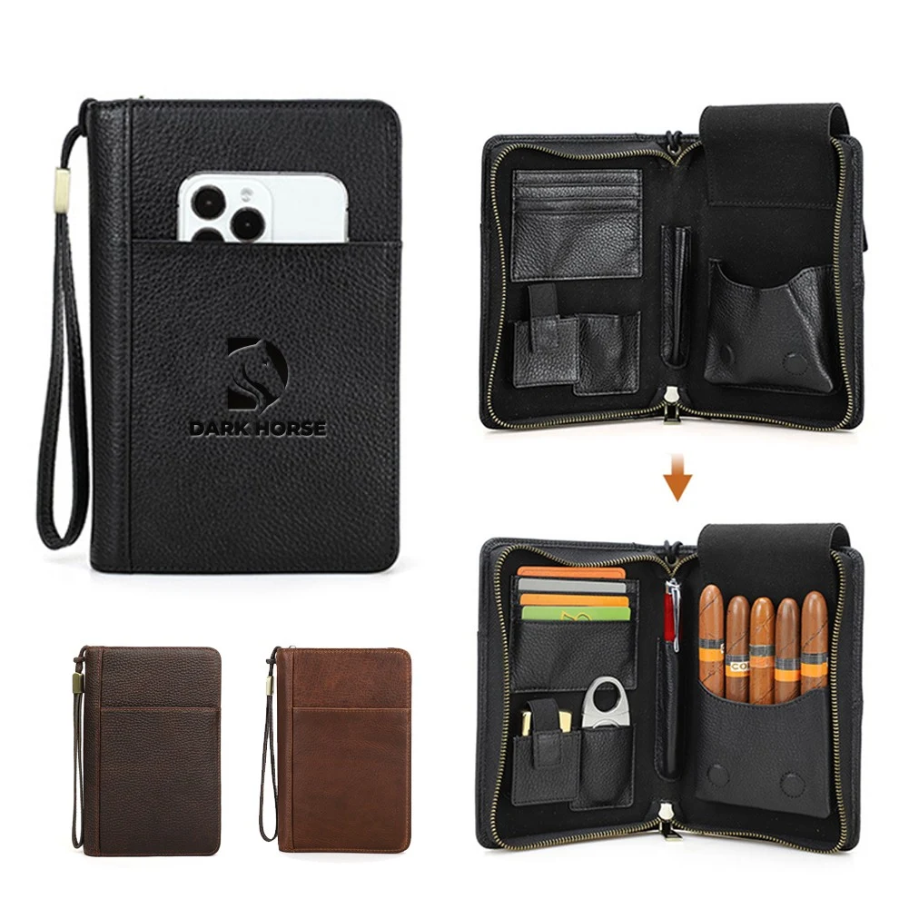 Genuine Leather Crazy Horse Vintage Wrist Cigar Case 1