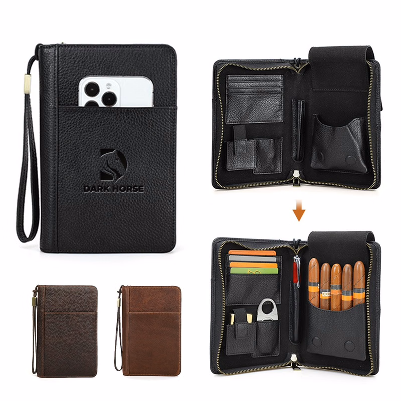 Genuine Leather Crazy Horse Vintage Wrist Cigar Case