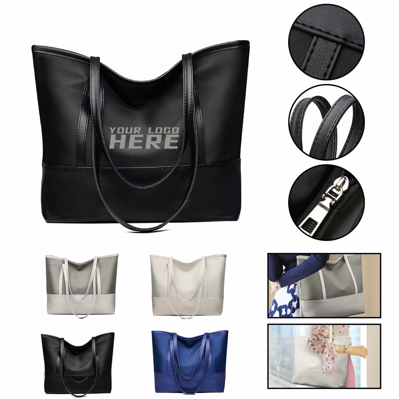 Women Leather Nylon Tote Shoulder Bag