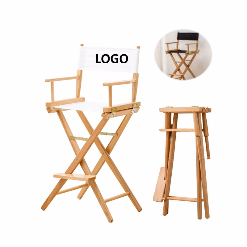 Foldable Table-Height Wood Makeup Director Chair