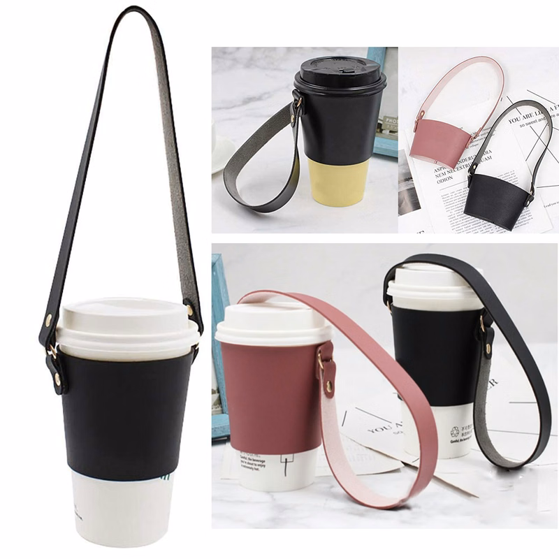 PU Leather Drink Holder with Handle Tie