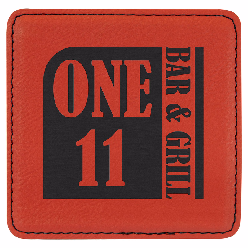 4" x 4" Square Red Leatherette Coaster