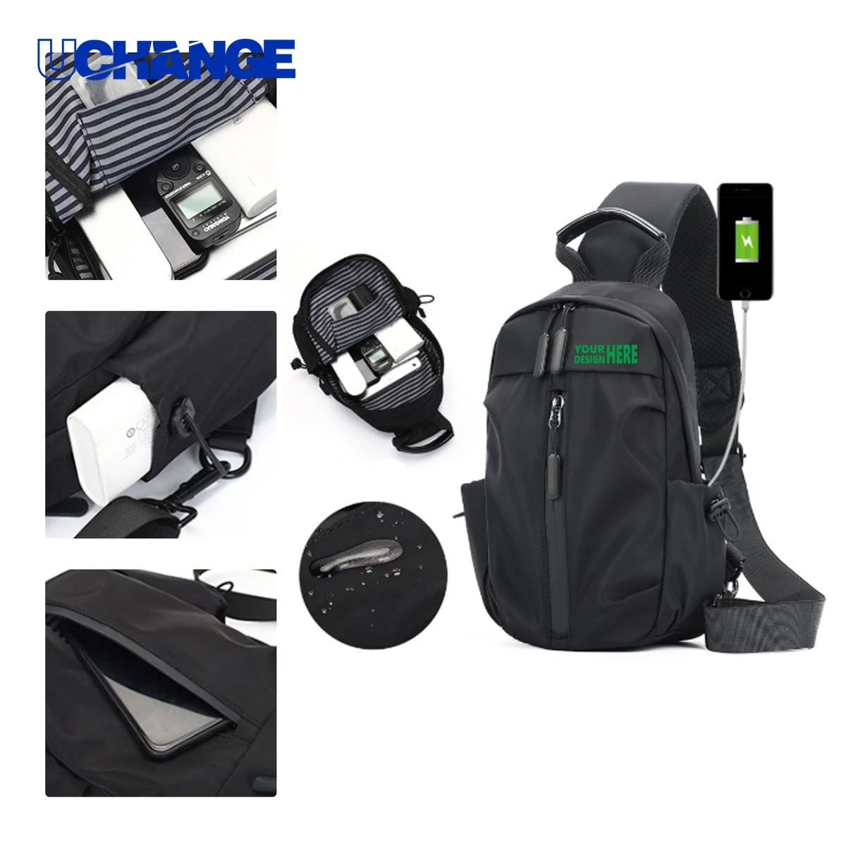 USB Business Crossbody Bag Organizer in Waterproof Nylon 1