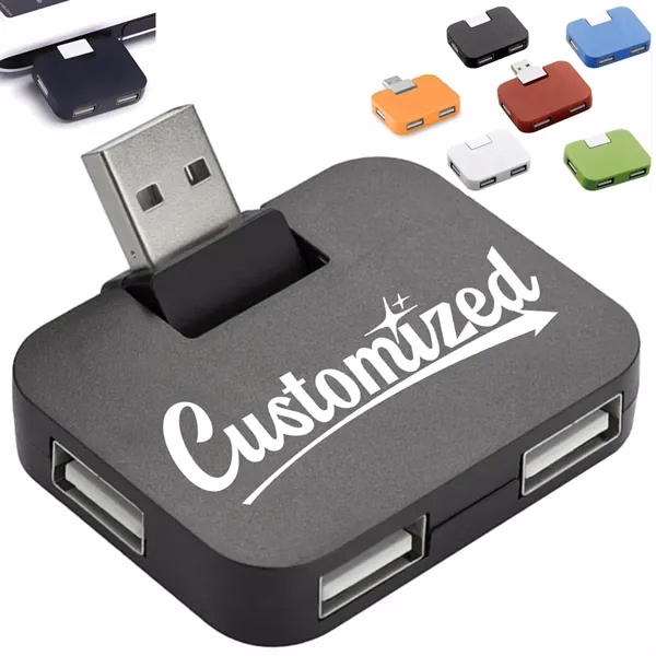 Custom 4-Port USB Hub Flip Connector — Portable Office & Travel Tech Giveaway
