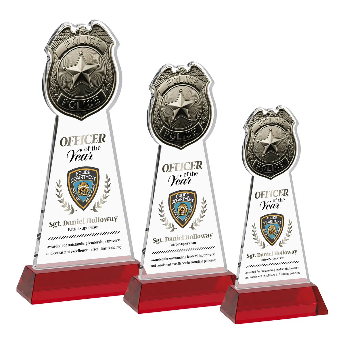 Police Badge VividPrint™ Award on Hartford Base - Red 1