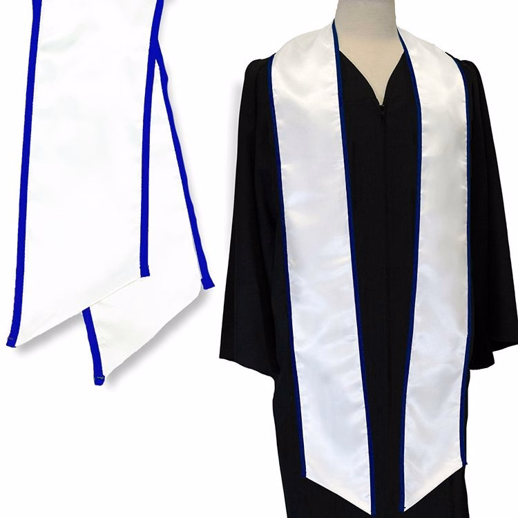 White Graduation Sash with Royal Blue Binded Edge