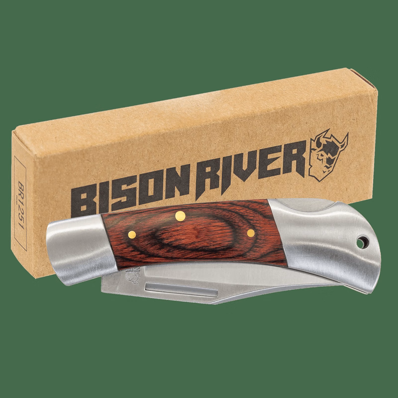 Bison River 3 1/2" Woodgrain/Silver Wood Folding Knife
